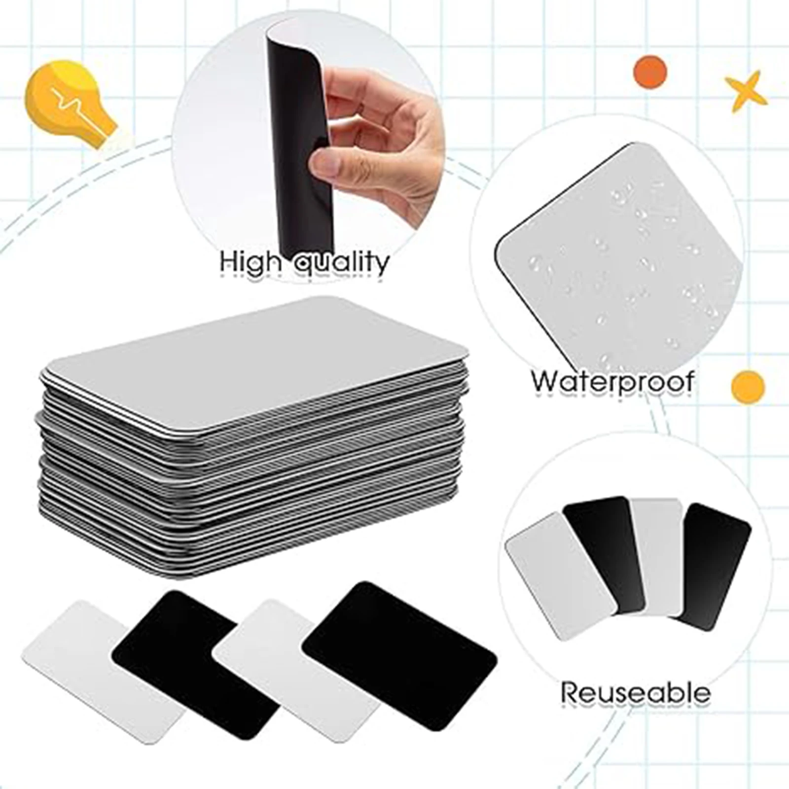 3,2 x 1,2 pollici 50 pezzi - Etichette magnetiche bianche - Strisce riutilizzabili per casa, ufficio, garage, frigorifero, vuoto, scrivibile, cancellabile