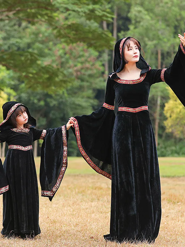 

Детский костюм на Хэллоуин, средневековый ретро-костюм для игры на сцене, костюм ведьмы Long Sve, женская мода