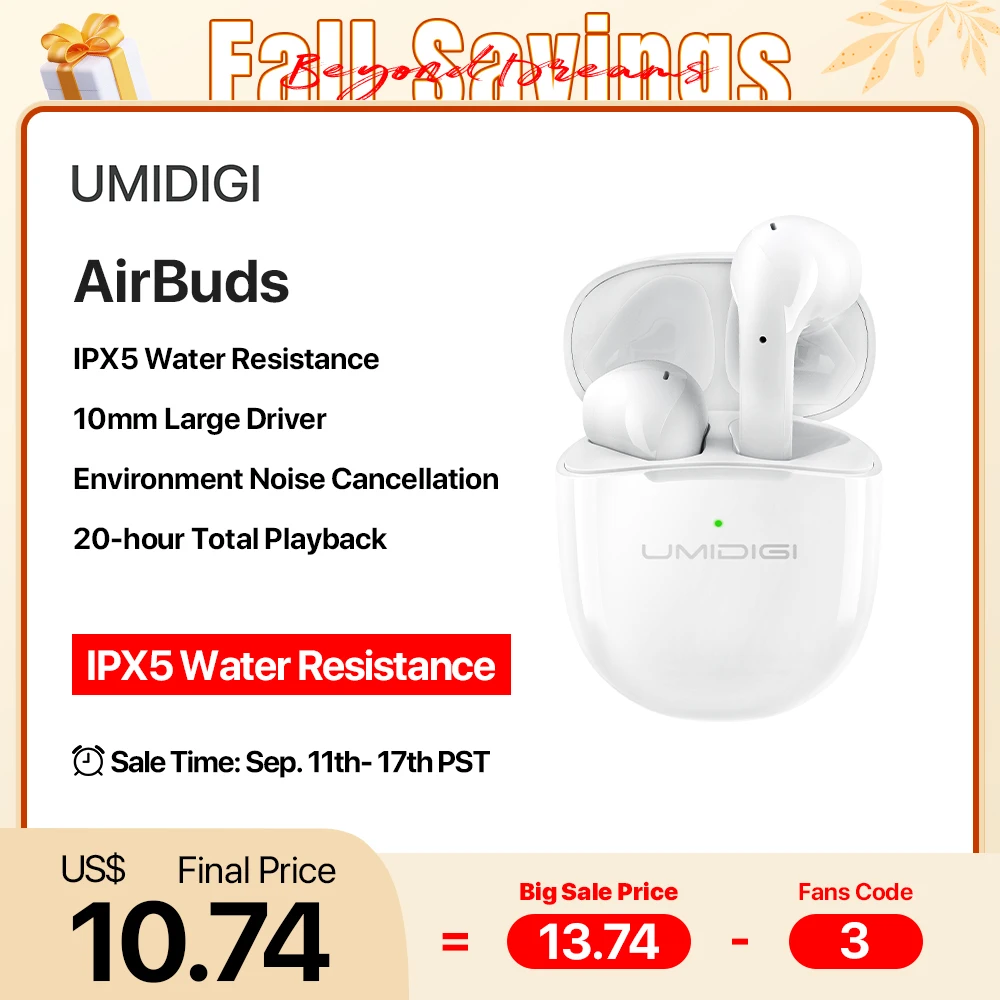 In Stock UMIDIGI AirBuds Bluetooth 5.0 TWS Earphones Wireless ENC Noise Reduction Headsets With Microphone Sports Headphones