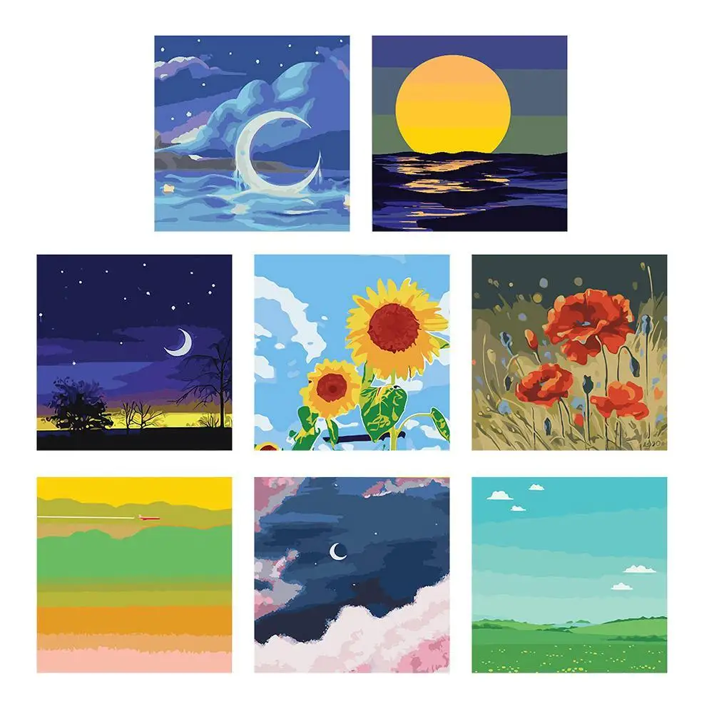 DIY Modern Painting By Numbers Moon Sun Landscape Handpainted Painting Numbers Gifts Artwork Home Wall Decor