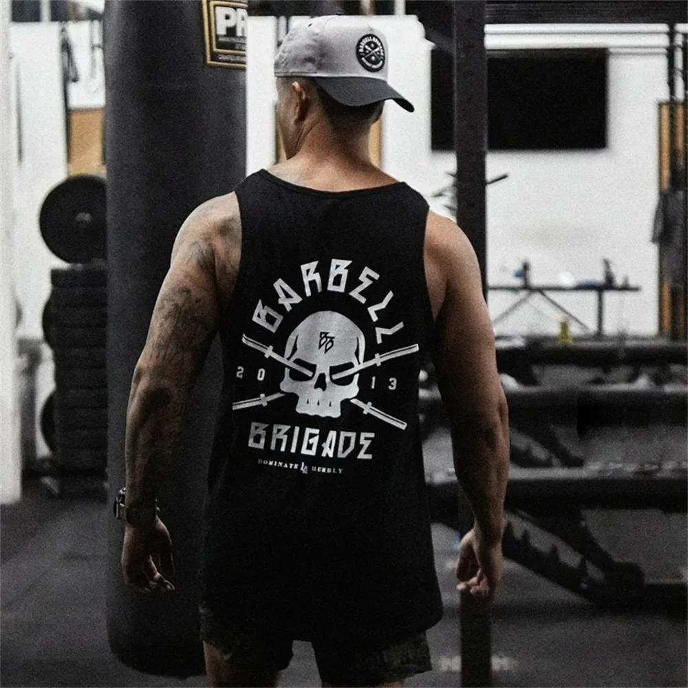 

Barbell Brigade Athletic Mens Fitness Running Vest Training Cotton Sleeveless Shirt Male Sports Workout Tank Tops Undershirt