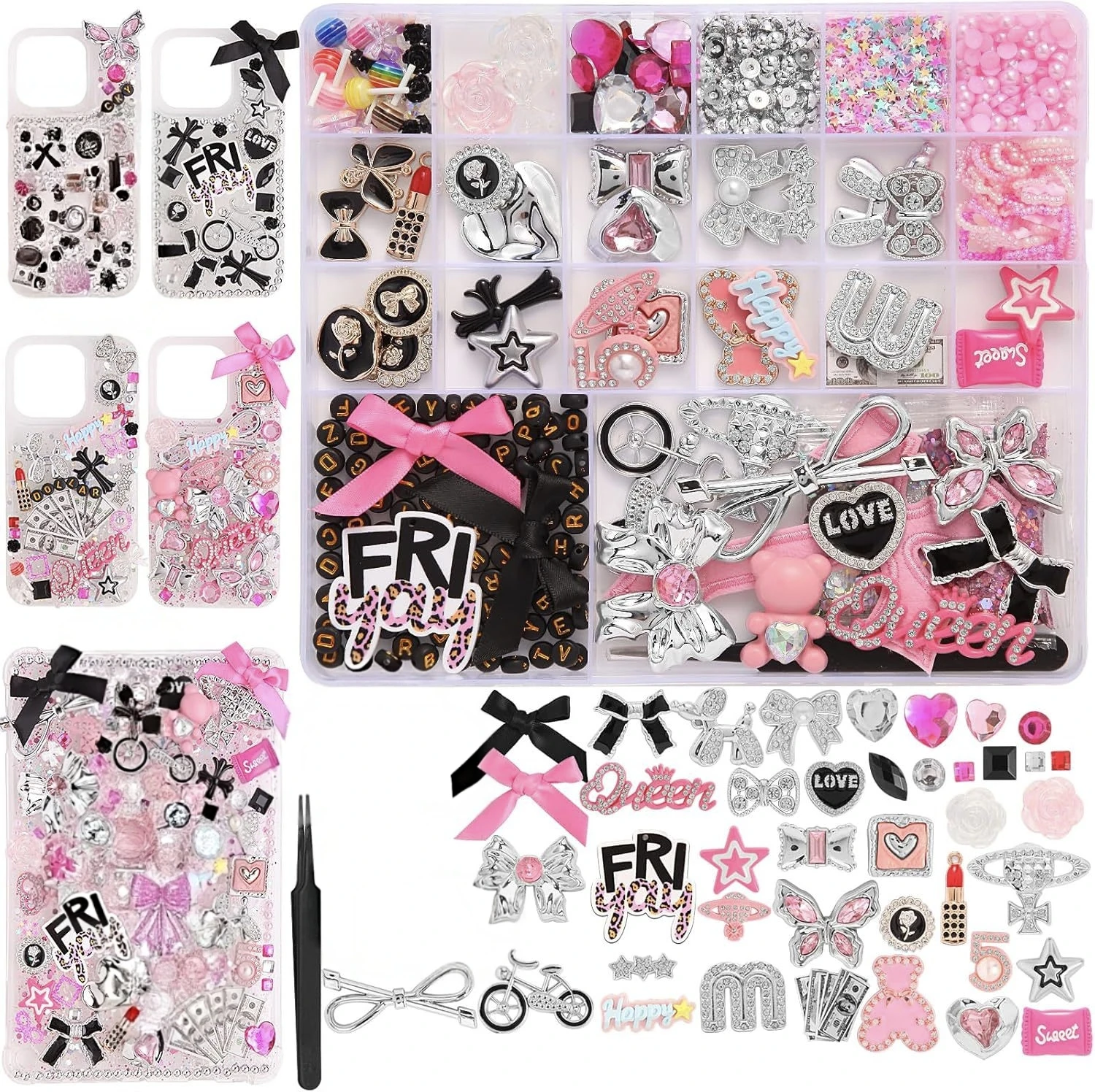 

2380Pcs Mixed Resin Charms Kit Flatback Phone Case Hair Clips Crocs DIY Craft Accessories Jewelry Making Supplies with Storage B