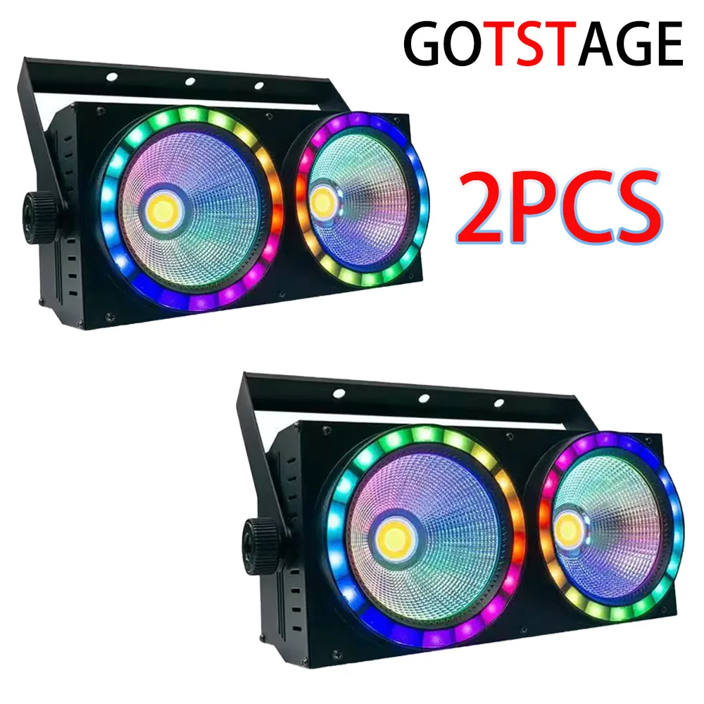 2x100W Pixel COB LED Blinder Stage Effect Audience Light With 50W RGB Pixel Ring For DJ Disco Party Events Show Bar DMX Sound
