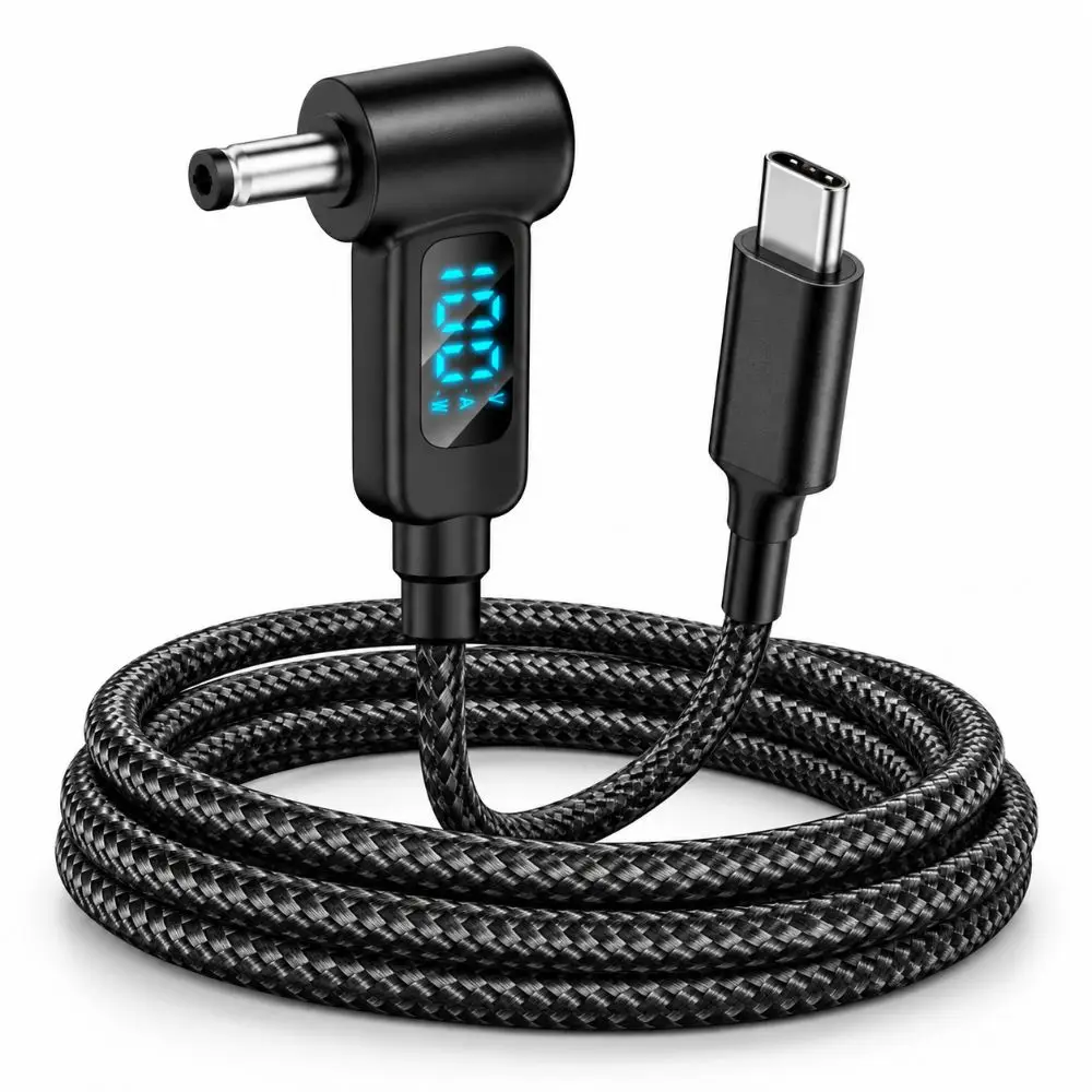 100W PD USB-C to DC Cable Digital Display 20V Output PD Trigger Charging Cord Nylon Braided Short Circuit Protection