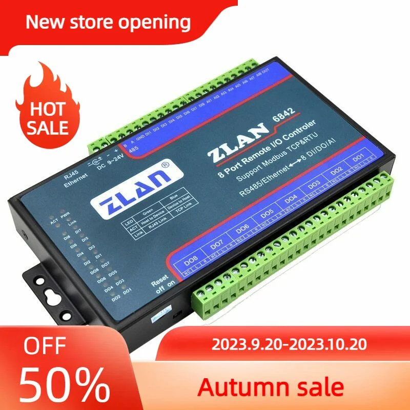 

ZLAN6842 Modbus RS485 RJ45 Ethernet 8 Channels DI AI DO I/O Module RTU Board