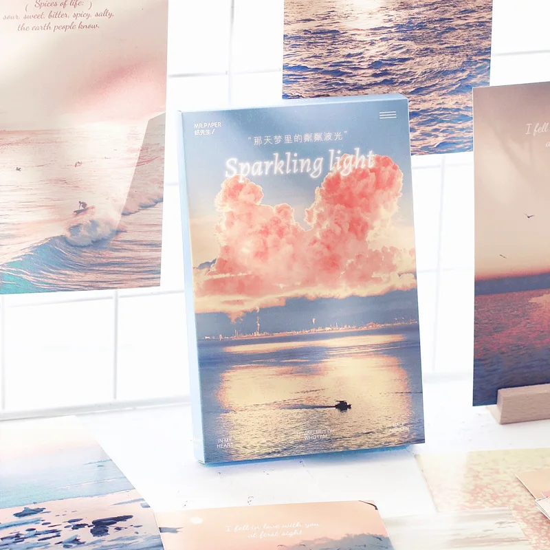 30 Pcs/Set Sparkling Light Series Postcard Creative Dreamy Scenery INS Style Greeting Cards Gift Message Card