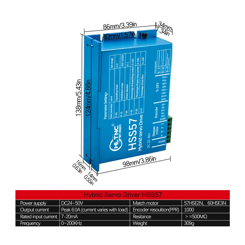 HSS57 Stepper Motor Drive Digital display 0-200khz AC20-80V or DC 24-50V Encoder 1000 lines 6.0A Suit For Nema23 Stepper Motor