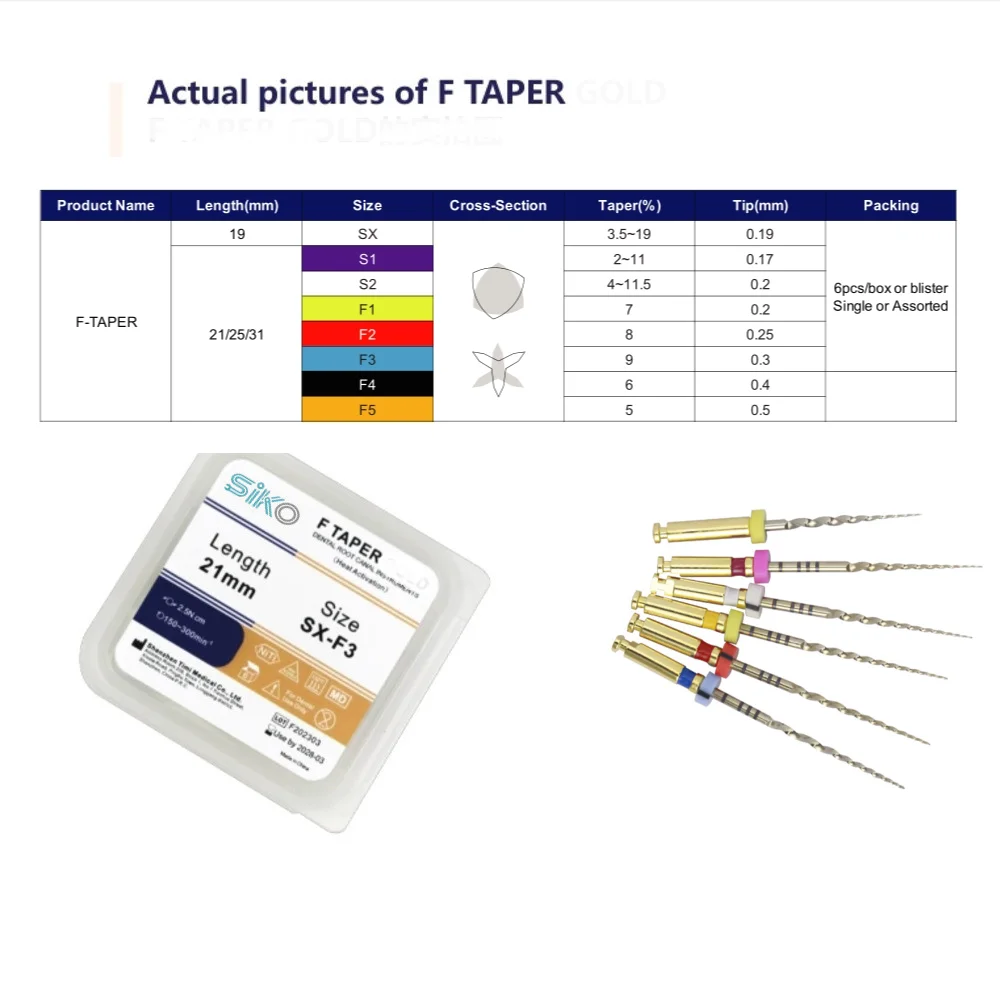 5Packs Dental SX-F3 Engine Use NiTi F TAPER Rotary File Machine Taper Dentist Tools Nickel Titanium Metal Root Canal File 6PCS