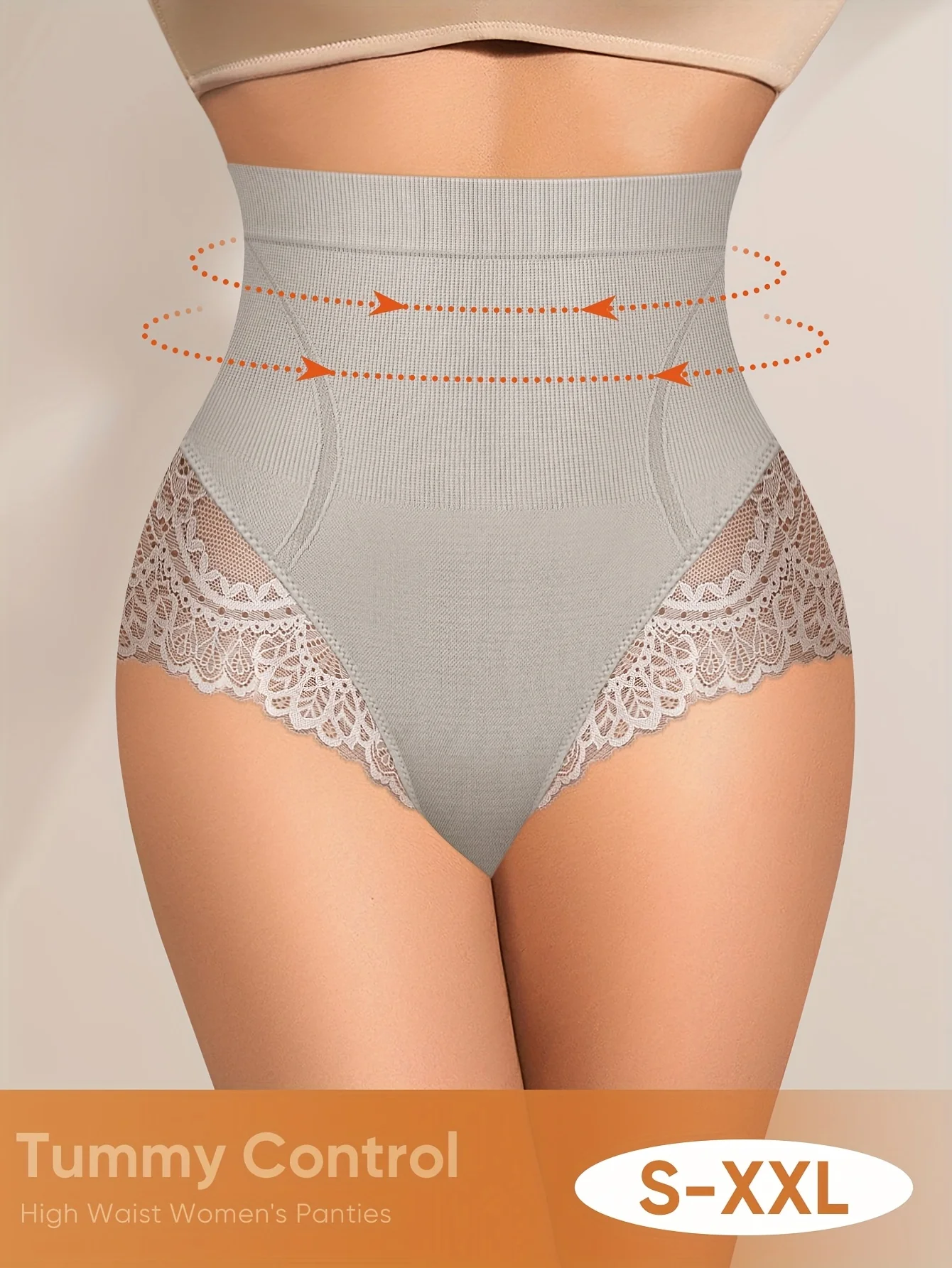 High-Waist Slimming Seamless Ladies' Triangle Panties with Lace Design Abdomen Control Butt Lifting Underwear
