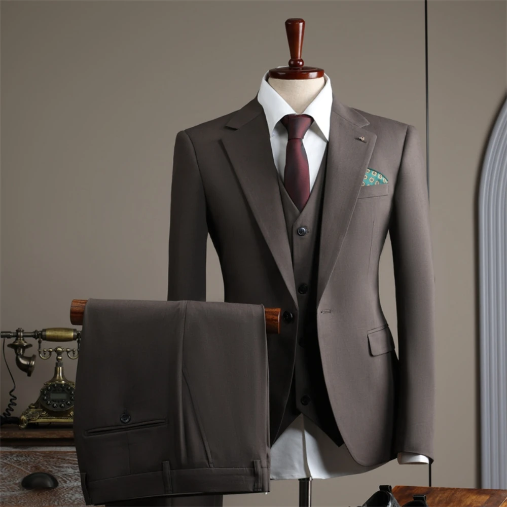 In Stock Handsome One Button 3-pieces Men's Suit British Style Groom Wear Party Four Seasons Classic Dancing Set Fast Shipping
