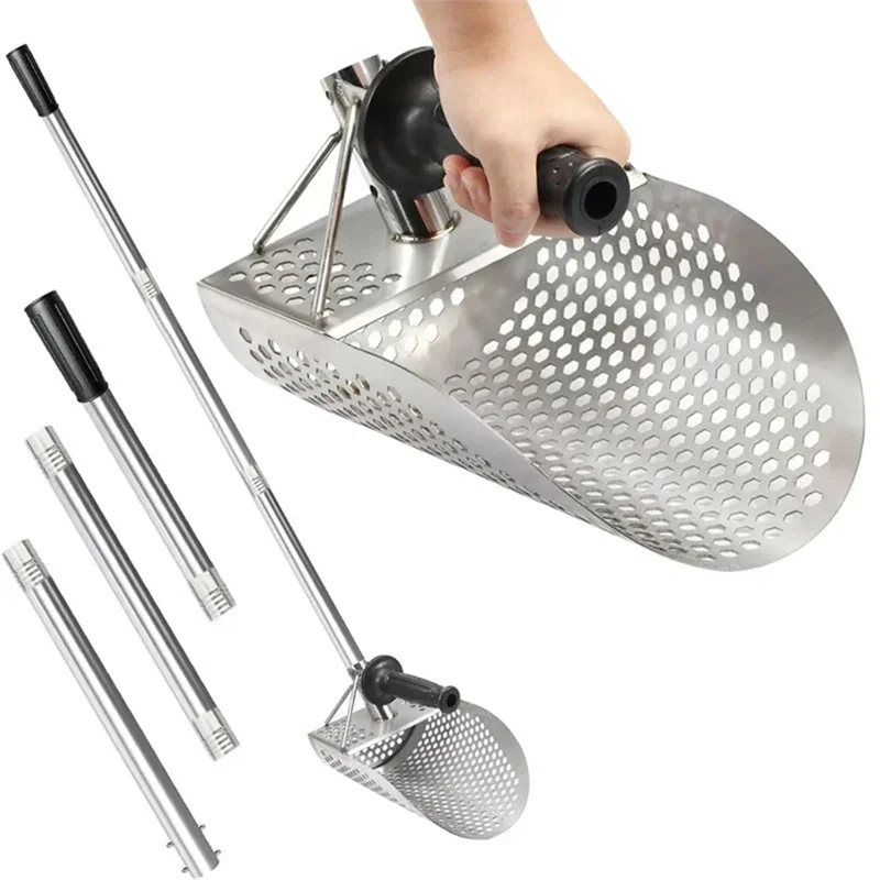 A74E-Beach Metal Detector Sand Scoop Shovel Sifter Stainless Steel Metal Detecting Scoop