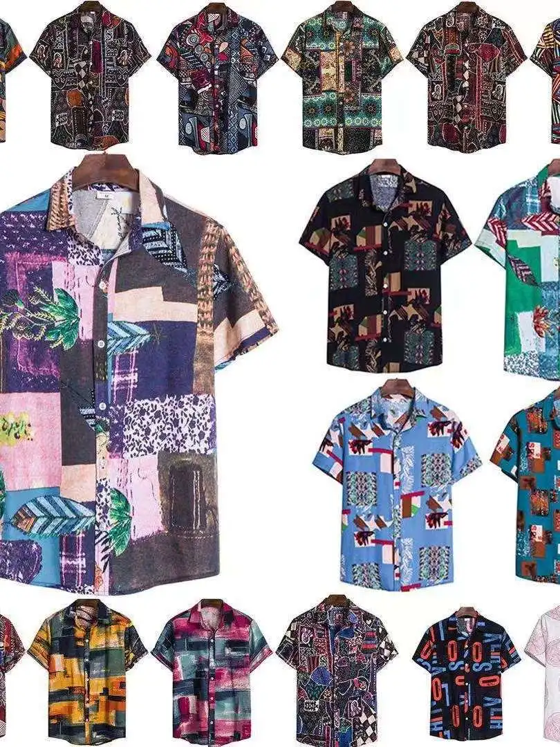 

Summer Men's Casual Cotton Linen Hawaiian irt Loose Fit Long Sve round Ne Inner Wear Thiened PU Leather Flower Pattern