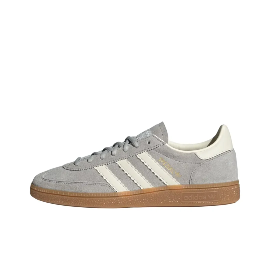 Adidas HANDBALL SPEZIAL Retro bequeme Low-Top-Boardshorts Freizeitschuhe für Herren und Damen Beige-Grau-Farbgebung