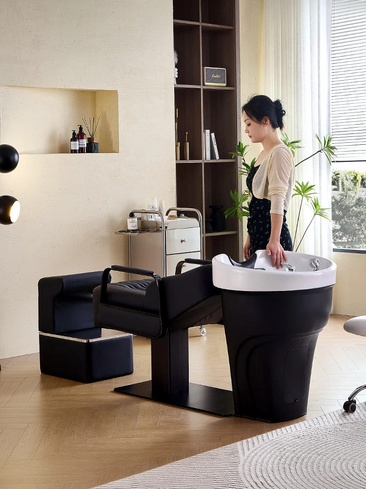 Wash Hair Salon Electric Massage Shampoo Chair Bed Black Water Circulation Shampoo Chair Neck Support Shampoobett Furniture