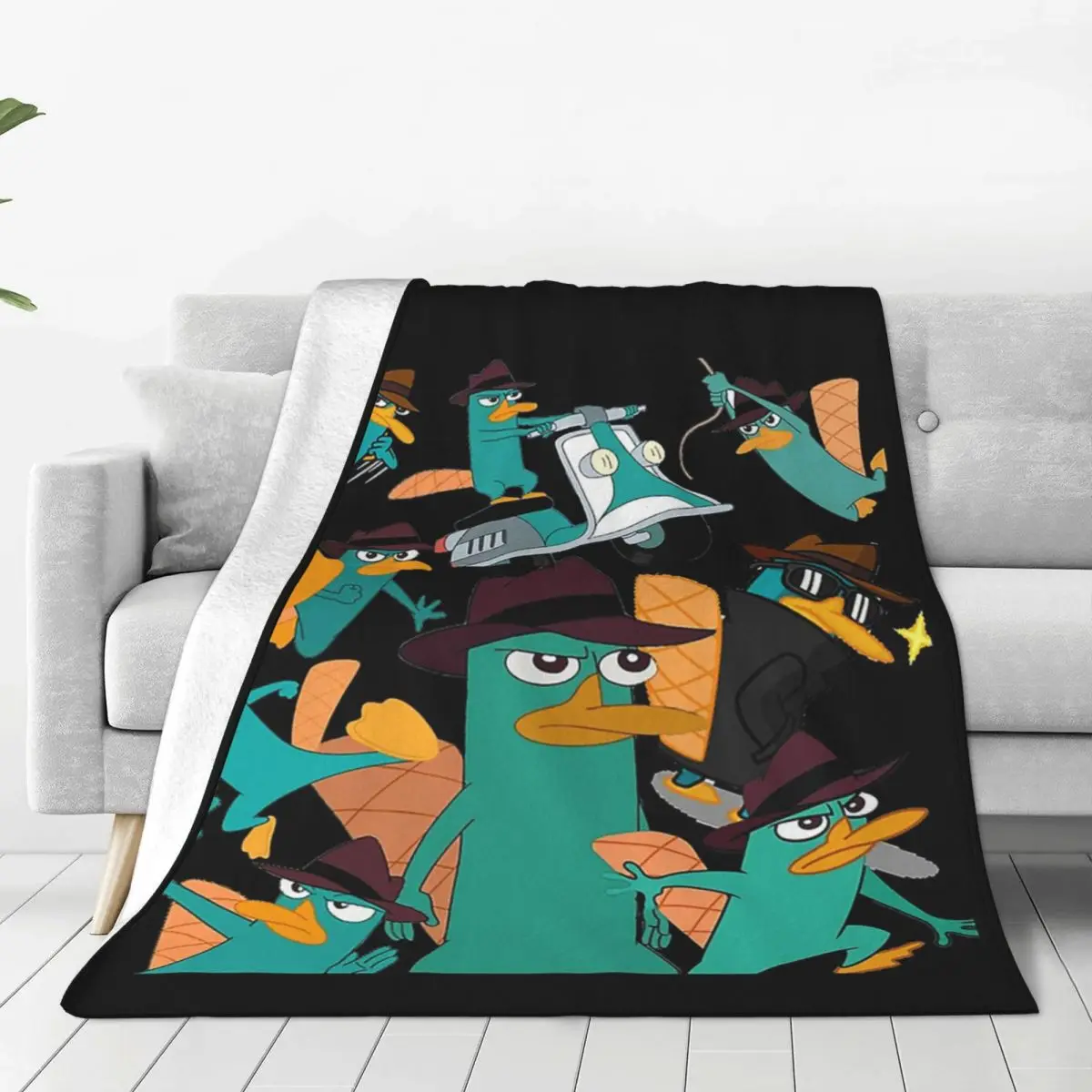 Perry The Platypus Phineas And Ferb Collage Design Blankets Flannel Portable Throw Blankets Sofa Throw Blanket For Couch Bedding