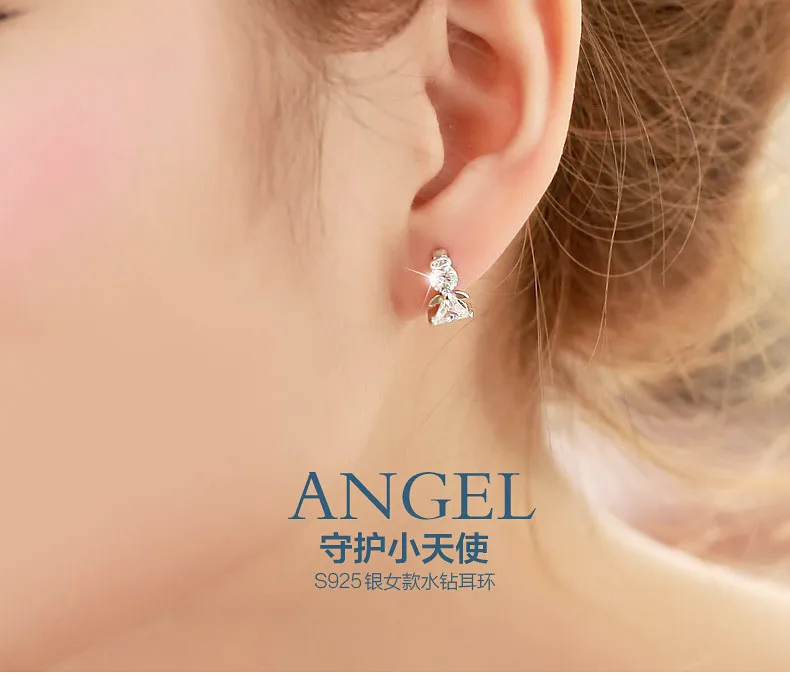 S925 Sterling Silver Fashion Temperament Stud Earrings Angel Earrings for Women Ear Buckles
