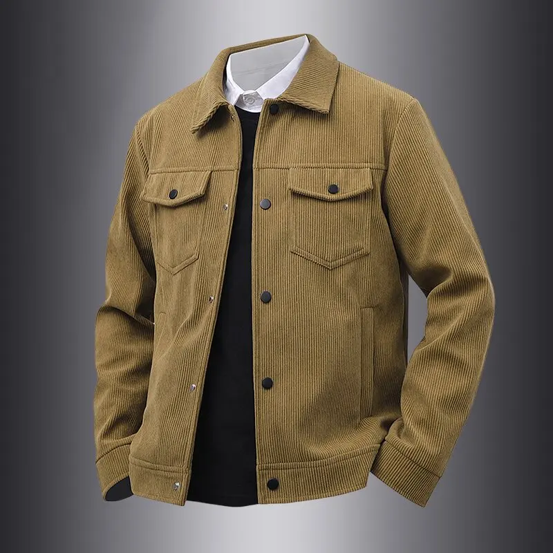 Autumn and Spring New Style Pure Color Retro Sports Flannel Jacket Men's Casual Loose Comfortable Plus Size High-End Outerwear