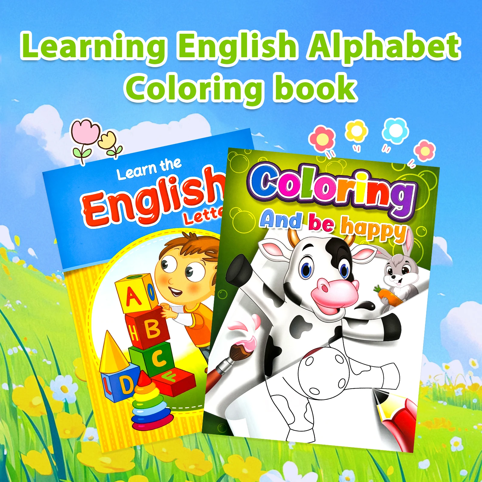 Livre de pratique de l'alphabet anglais pour enfants, ensemble de livres de coloriage, fournitures d'art, éducation au puzzle d'apprentissage de l'alphabet, 5 à 8 ans, 2 pièces