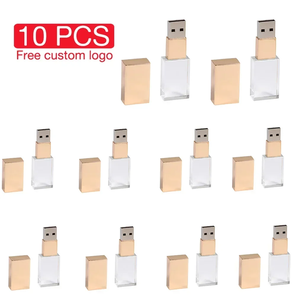 

JASTER 10 PCS LOT USB Flash Drive 128GB Crystal Memory stick 64GB 3D Laser Engraving Pen drive 32GB Free logo U disk 16GB Golden