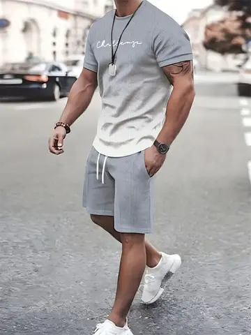 New Men's Outfit Summer Short Sleeve T Shirt Set Fashion 2 Piece Sportwear 3D Printed Casual shorts Sweatshirt Men's Tracksuit
