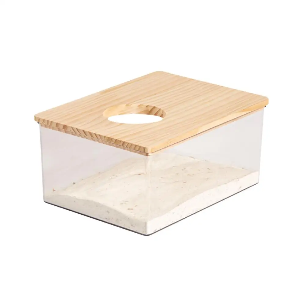 Caixa de banho de areia para hamster, pequena casa de banheiro para animais de estimação, acessórios transparentes, decoração de urso, caixa de areia dourada, banheira e2d3