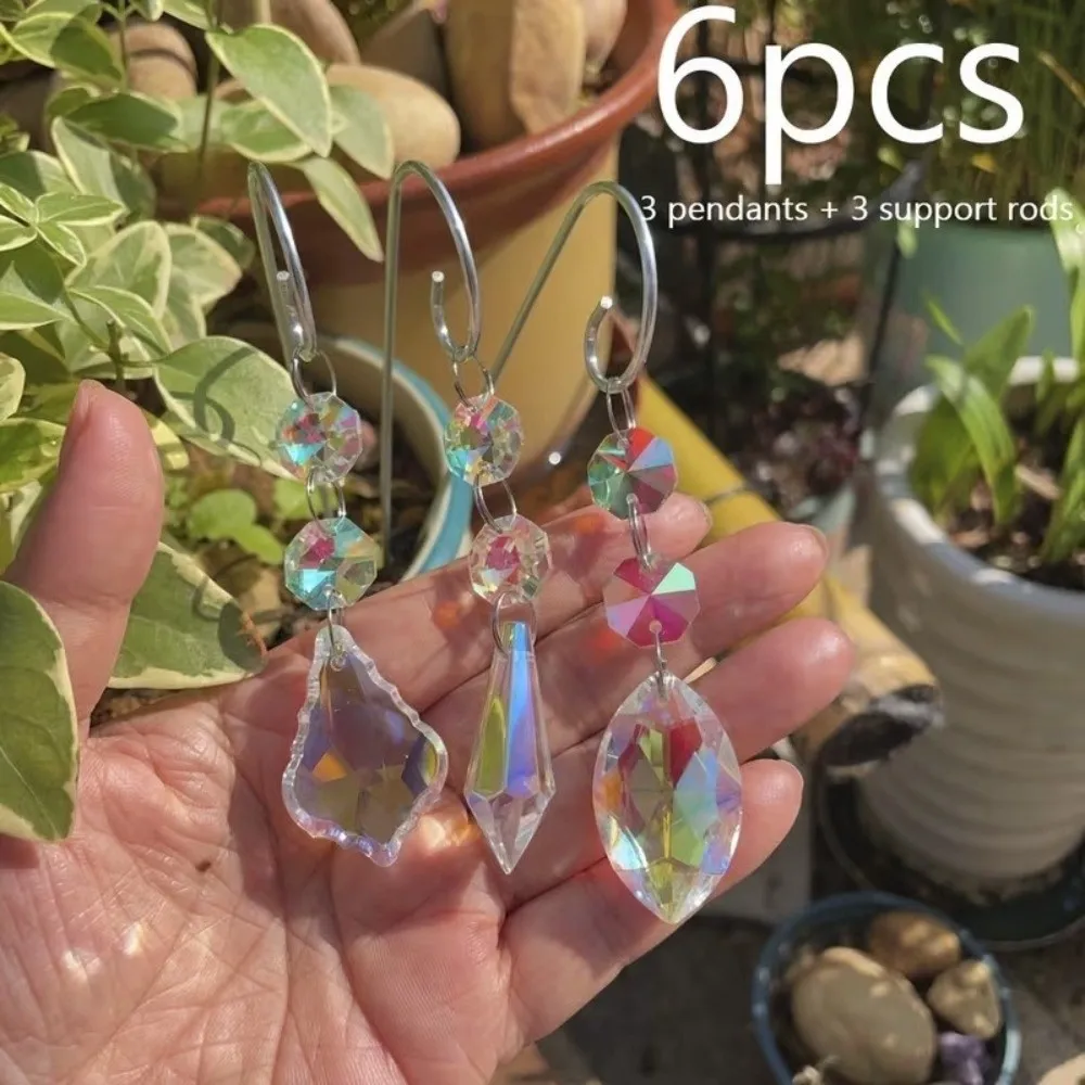 Colorful Crystal Prisms Suncatchers Reflective Handmade Rainbow Maker Metal Stake with Hook Exquisite Plant Stake Decorations