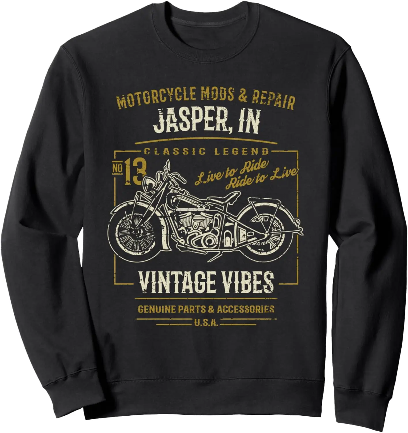 

Jasper IN USA Retro Motorcycle Distressed Design Sweatshirt