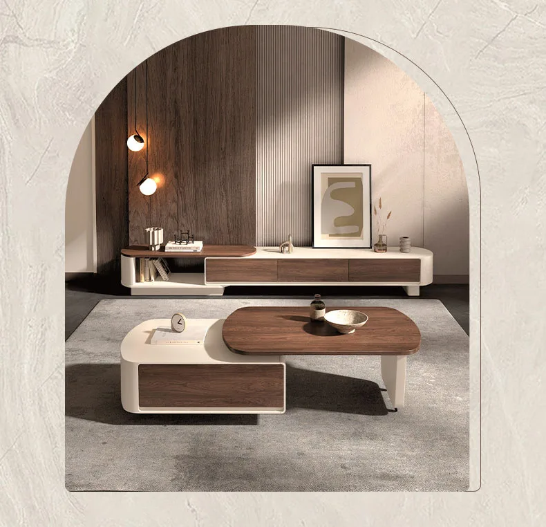 Modern Solid Wood TV Cabinet, Coffee Table, Living Room Furniture, Adopting A Board Wood Style, Suitable For Family Use