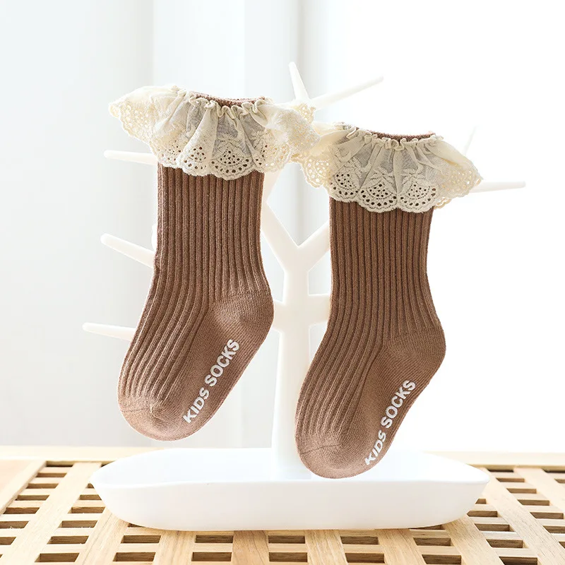 Lawadka Toddler Baby Girl Socks Anti Slip Lace Newborn Baby Knee Cotton Socks for Girls Princess Long Autumn Spring Stockings