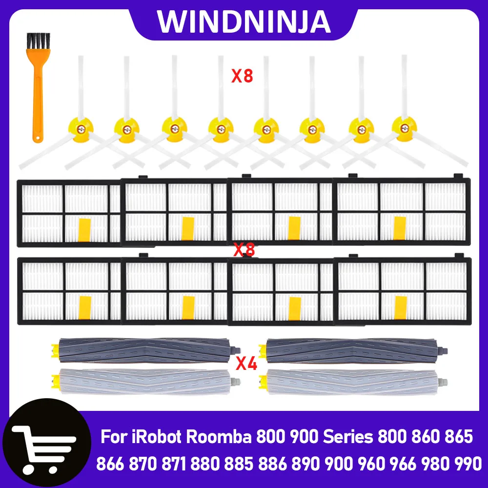 Accesorios para Robot Aspirador iRobot Roomba Serie 900 800 960 966 980 865 870 880 890: Rodillo, Cepillo Lateral y Filtro HEPA