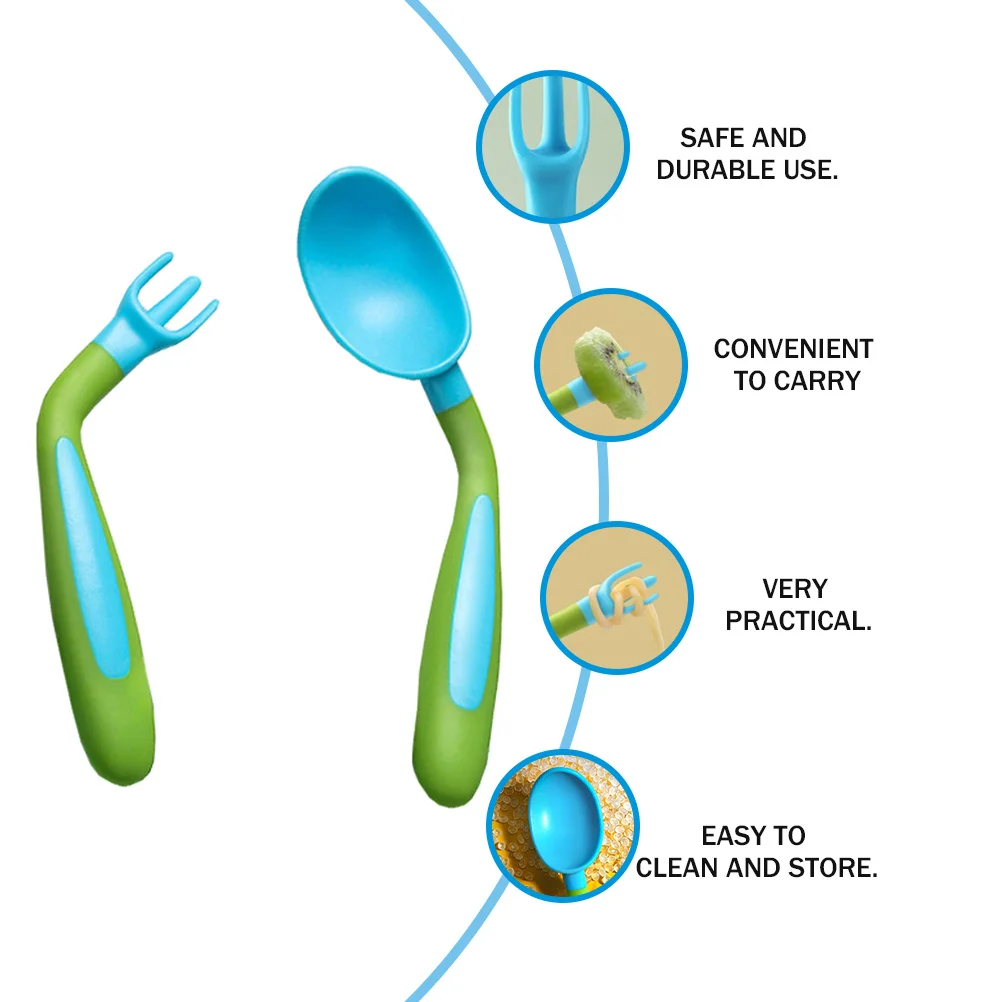1 مجموعة أواني الطفل شوكة ملعقة ارتفاع درجة الحرارة مقاومة انحناء تصميم سهلة قبضة التدريب أدوات المائدة للأطفال خفيفة الوزن