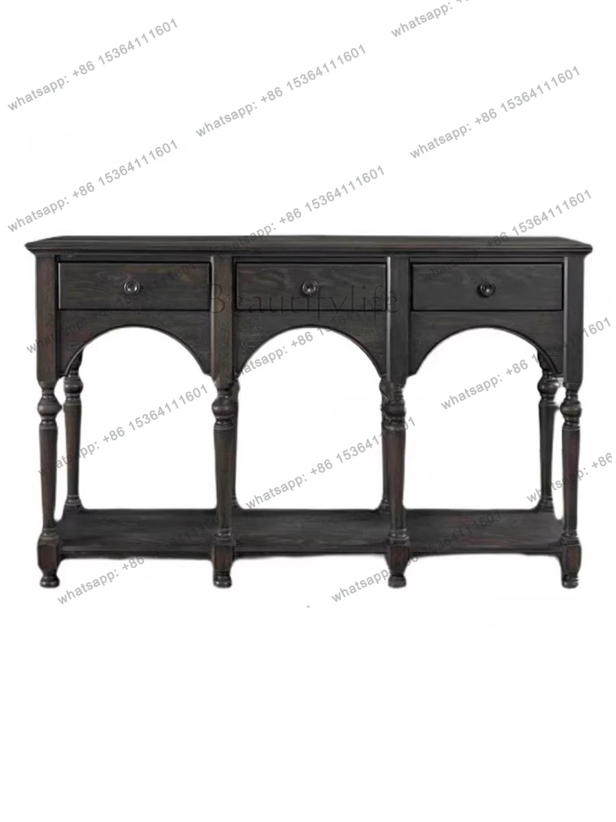 Amerikanischer Landhausstil Massivholz Schwarzer Eingangsbereich-Tisch Französisches Retro-Wohnzimmer-Regal