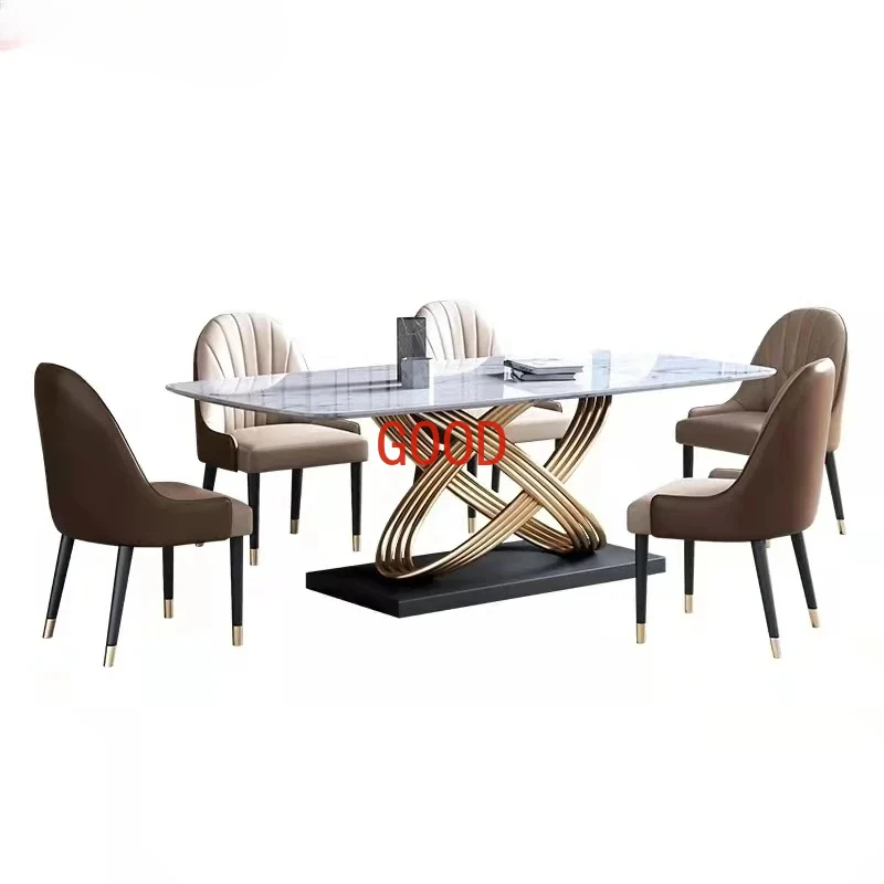 Dining Table Luxury Stone Light Modern Gold Frame High-end Designer Dining Table And Chair Combination