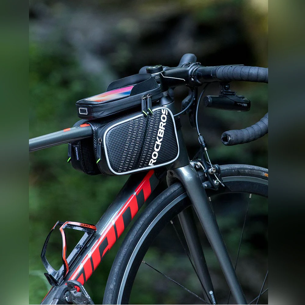 

ROCKBROS Велосипедная сумка Непромокаемая сумка для телефона с сенсорным экраном и верхней трубкой MTB, рама шоссейного велосипеда, передняя седельная сумка
