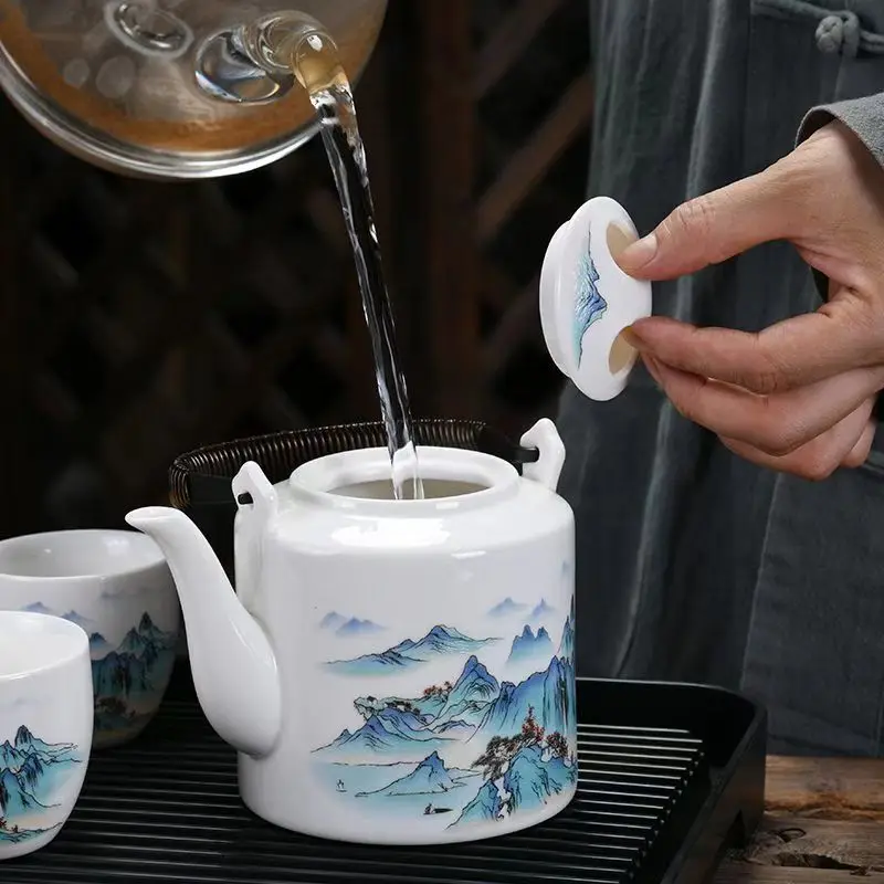 Jade Porcelain Tea Set, Large Size Making Tea Pot and Cup, Blue and White Ceramic Girder Teapot and Teacup, Teaware, Chinese