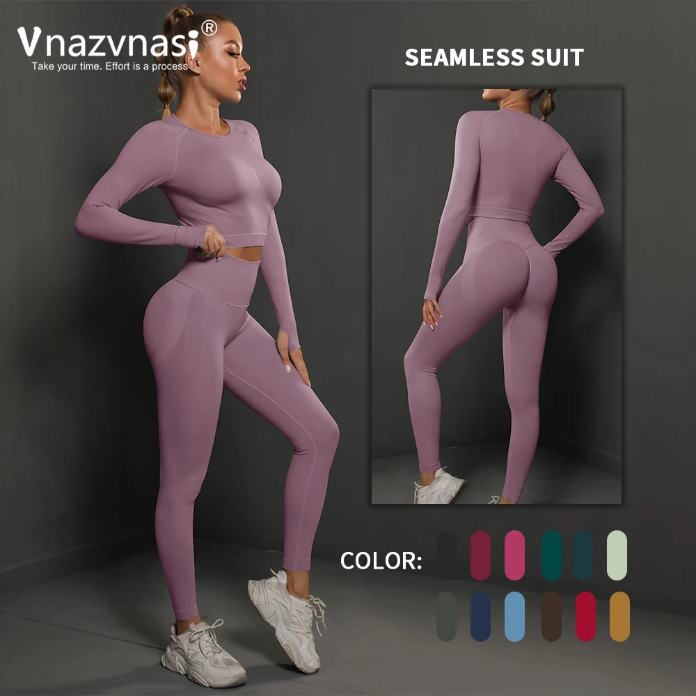 

Vnazvnasi Seamless Fitness Suit Yoga Kit for Fitness Sports Clothing for Women Push Up Workout Clothes Sportswear Outfit 2 Pcs