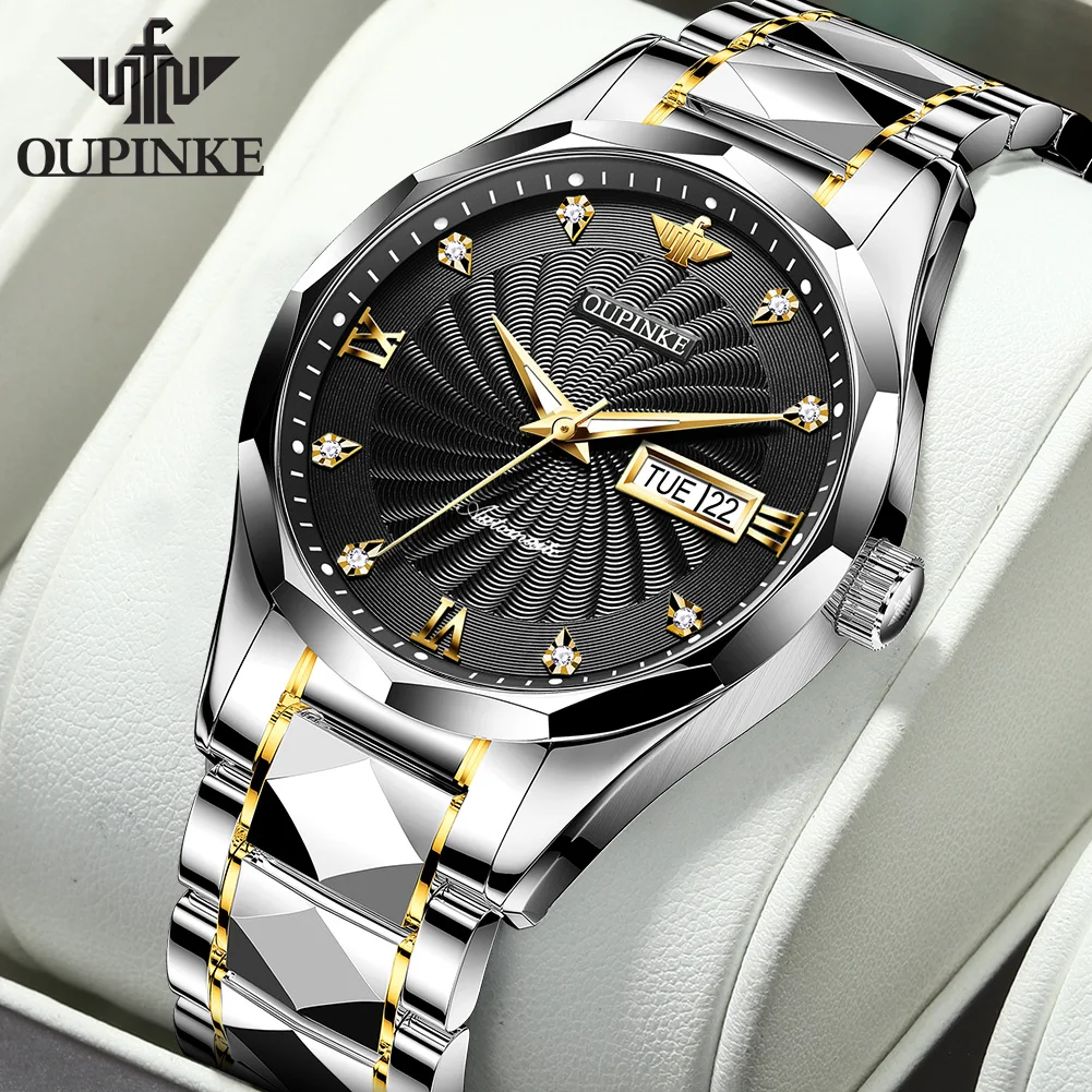 OUPINKE 3169 Japan Beweging herenhorloge Klassieke Luxe herenhorloges Wolfraam stalen Band Man Horloge