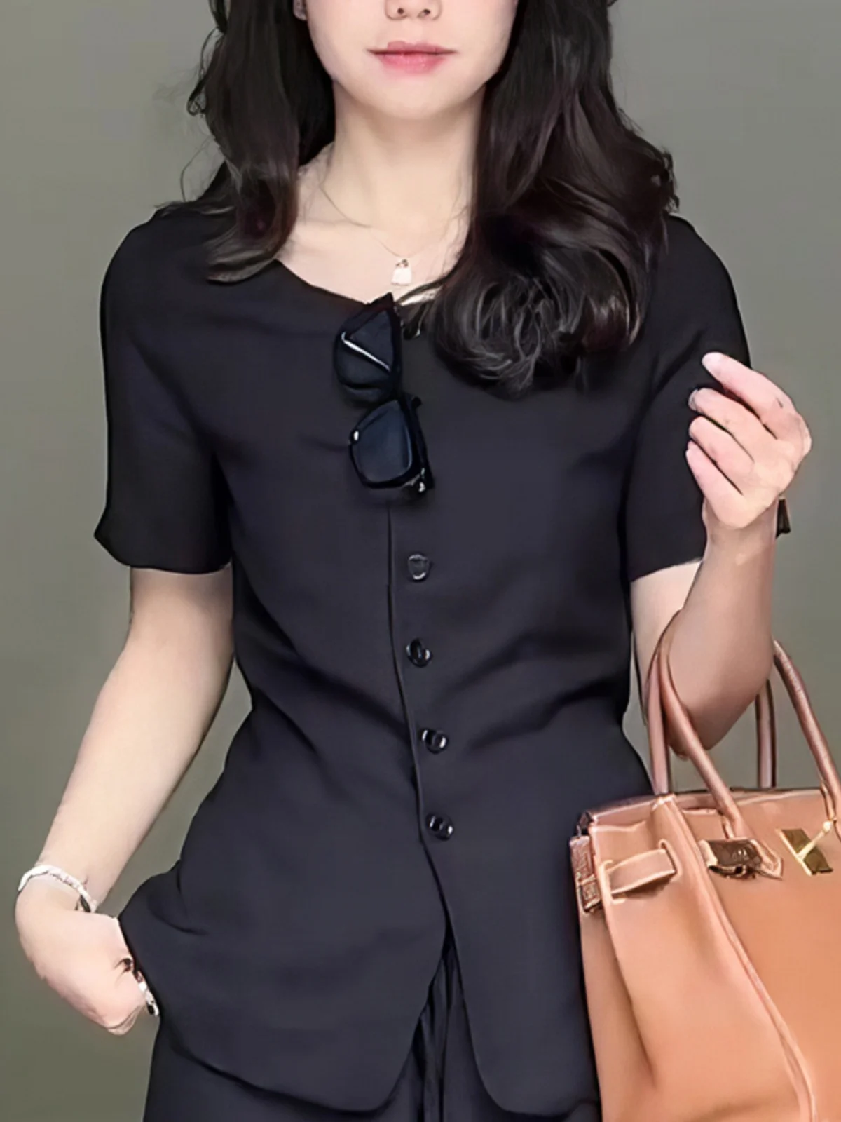 

Женская футболка Ele Bla Slim Fit с коротким рукавом, корейская версия, простой дизайн, летняя новинка