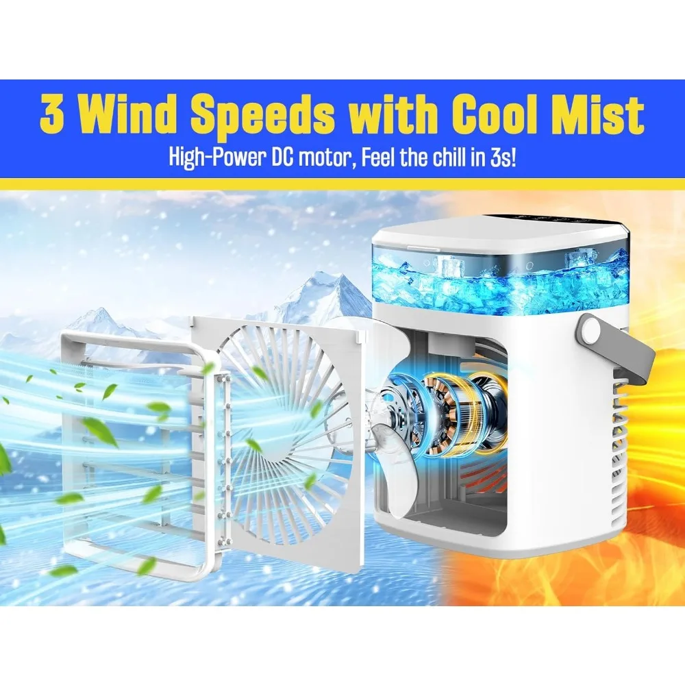 Portable Air Conditioners Fan, Rechargeable 4-IN-1 Evaporative Air Cooler Humidifier, 3-Speed Personal Mini Air Conditioner