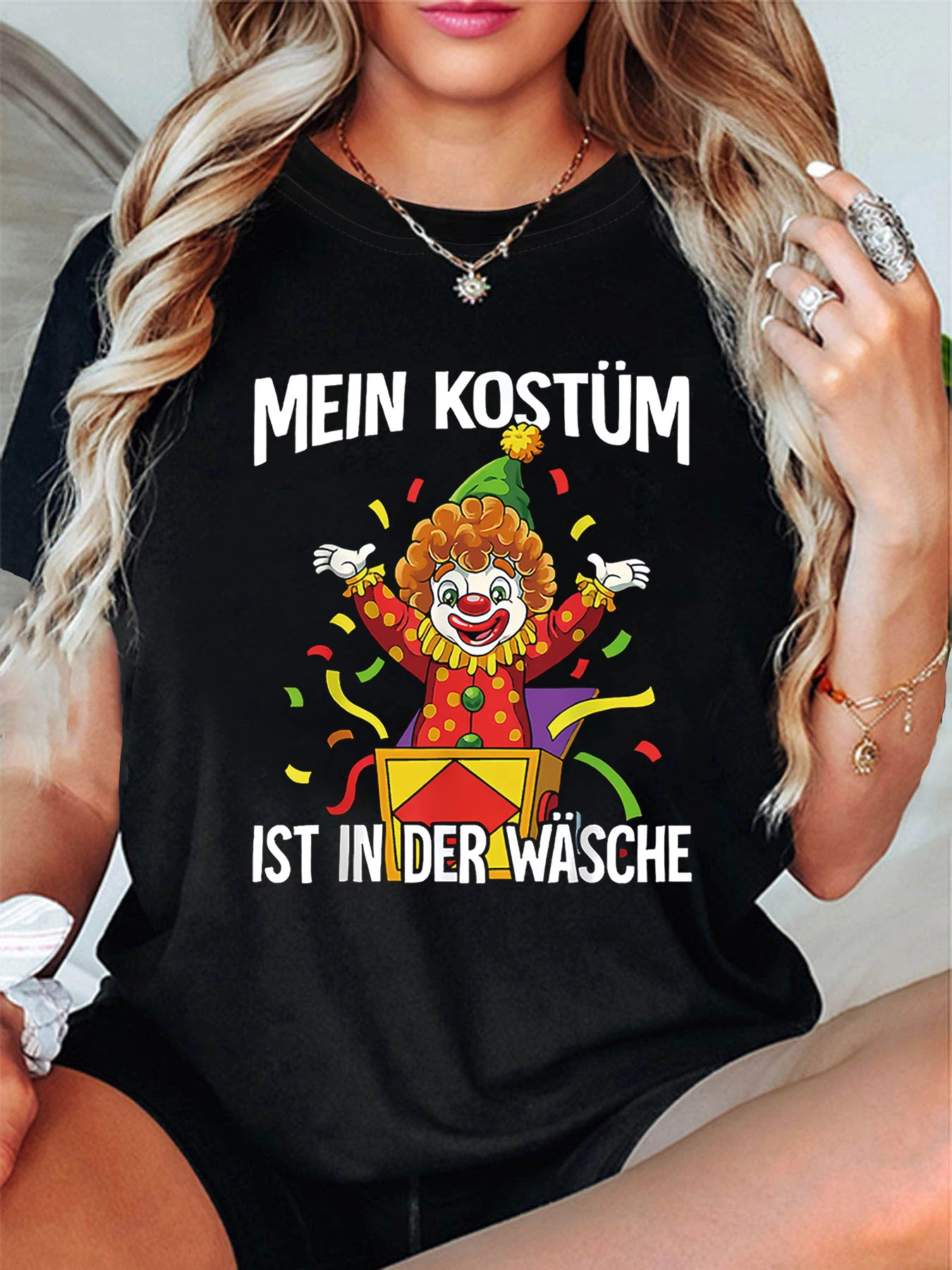 

Женская футболка с коротким рукавом MEIN KOSTÜM IST IN DER WÄSCHE, повседневный топ с немецким буквенным принтом и круглым вырезом на лето и весну