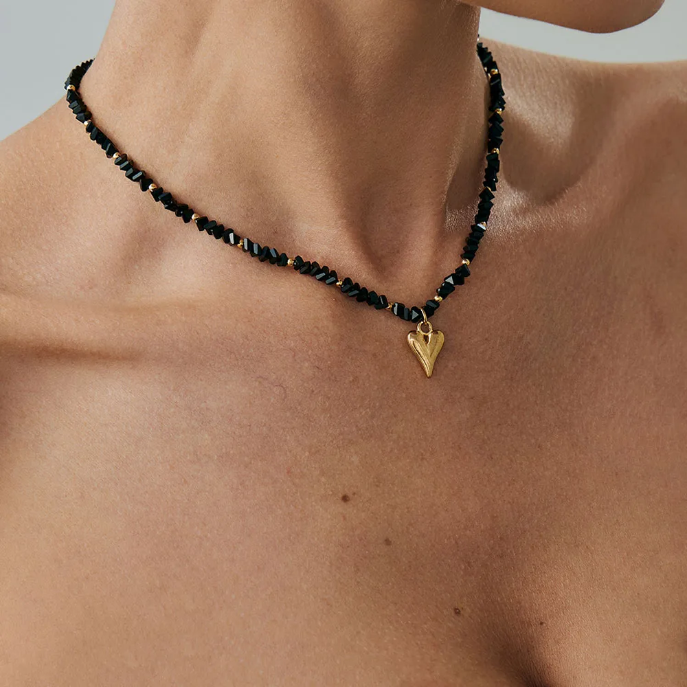 Fashion Gold Color Heart Pendant Necklace For Women Boho Geometric Transparent Crystal Chain Jewelry  Valentine's Gift N520