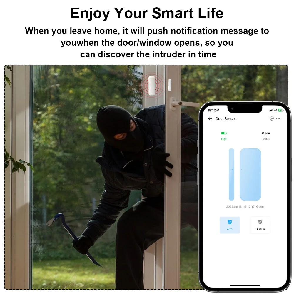 WiFi Door Window Magnetic Contact Sensor eWeLink APP Push Alert Smart Home Security Anti Intrusion Detector Alexa Google Home