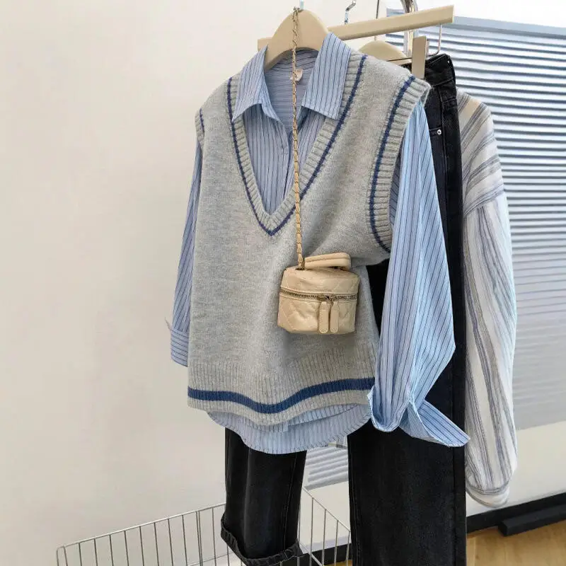 

Новый вязаный жилет, женский свитер с v-образным вырезом, цветной свитер, жилет, модные осенне-зимние теплые топы, многослойный жилет, женская одежда