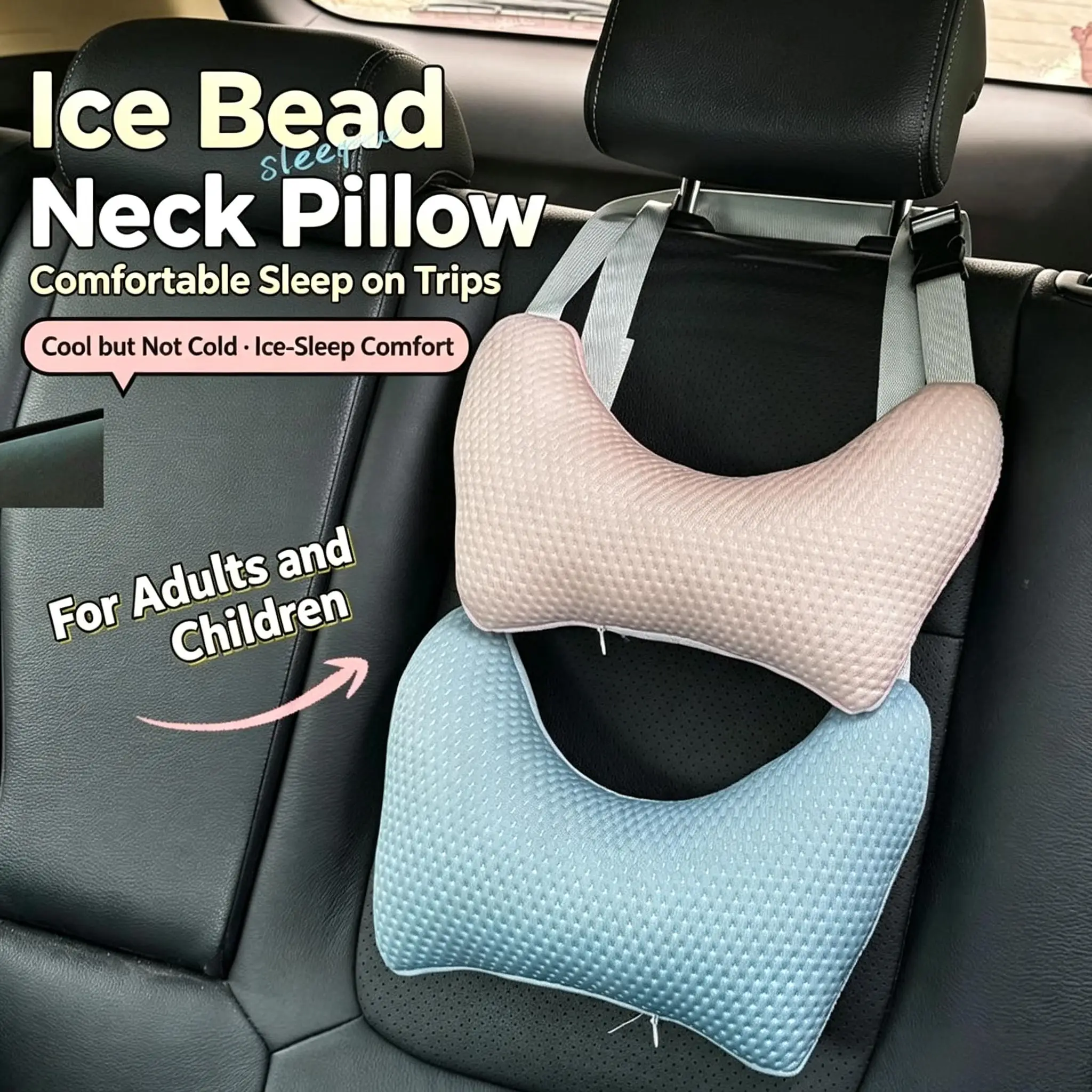 Car Seat Neck Support Pillow U‑Shaped PP Cotton Travel Pillow Car Headrest Side Sleeping Pillow for Adults & Kids Strollers