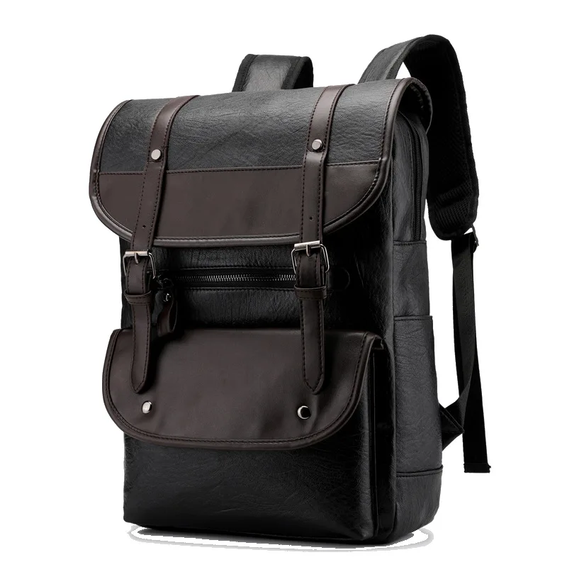 Retro Men's Business Laptop Backpack Large Capacity Waterproof Leather Travel Bag Double Shoulder Bag for Young Men Daily Use