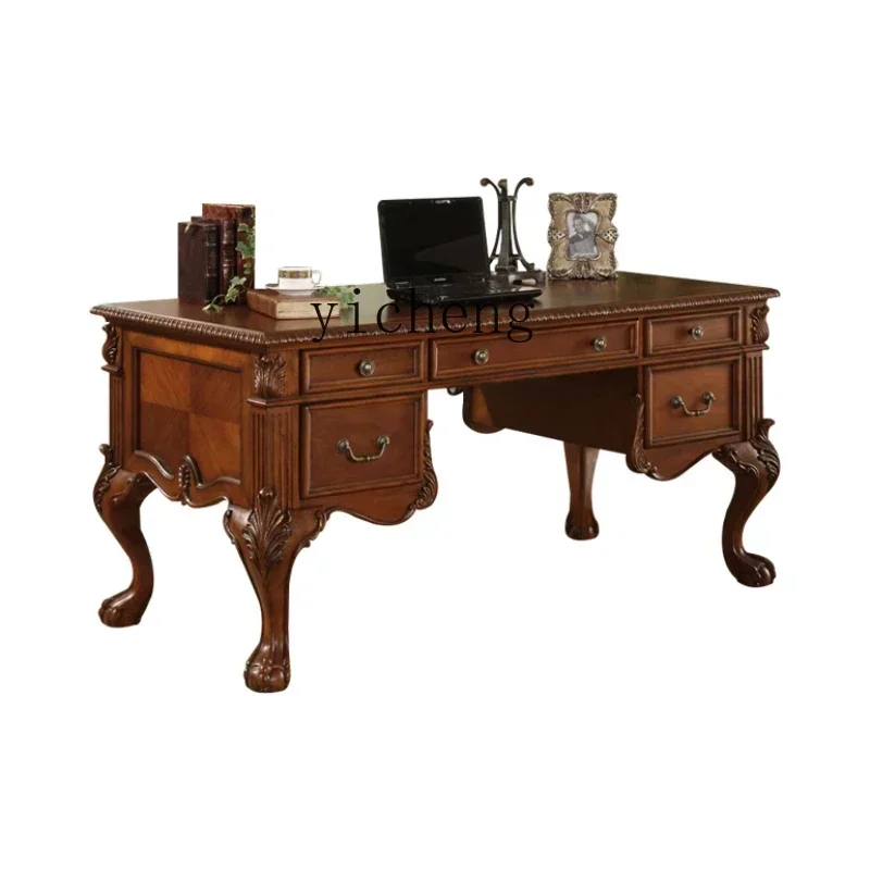 v9.7-European solid wood desk American calligraphy table Study table Computer table