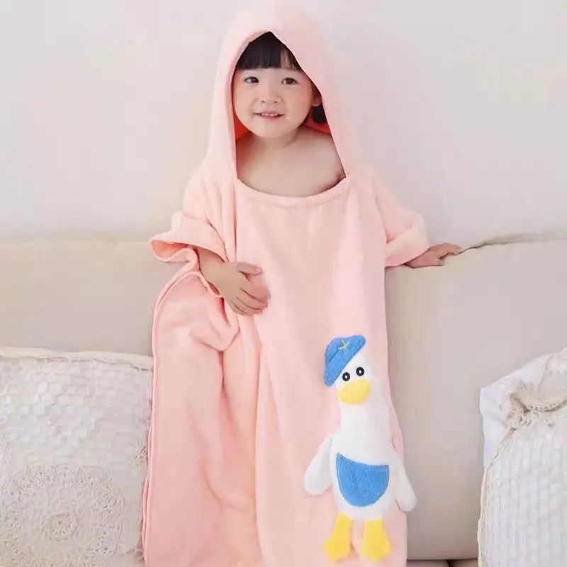 2026 Model Children's Bath Towel Robe with Hat, Quick-Drying, Absorbent, All-Season Use for Babies and Toddlers, Suitable for Bo