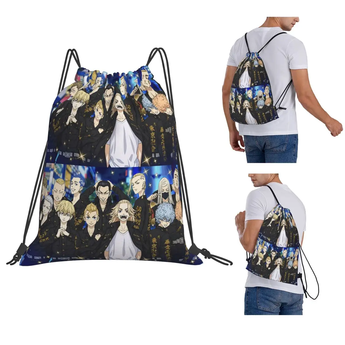 Tokyo Revengers Backpacks Casual Drawstring Bundle Pocket Sports Bag Book Bags for Travel Students