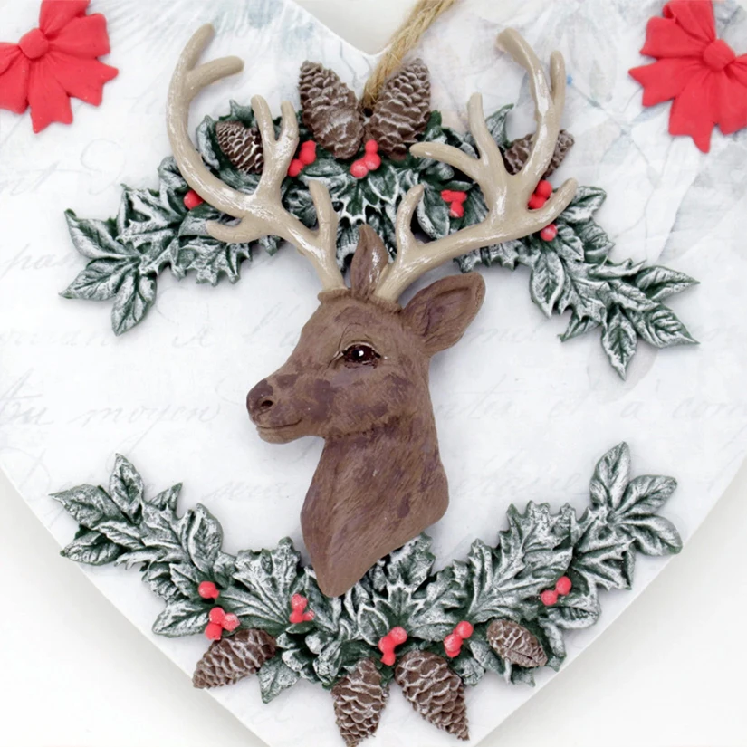 Reindeer Nut Fruit Wreath Christmas Silicone Sugarcraft Mold Resin Tools Cupcake Baking Mould Fondant Cake Decorating Tools