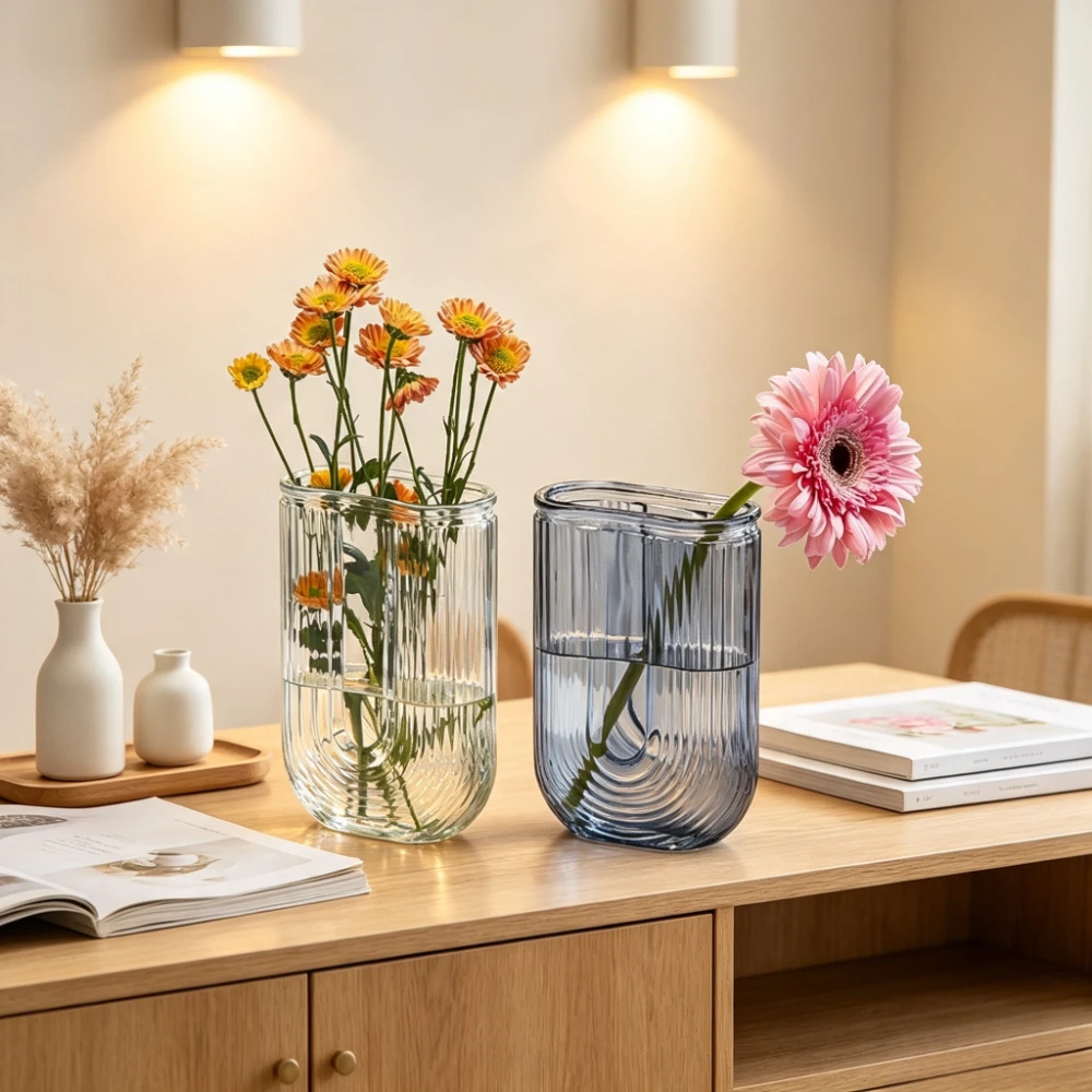 Nordic Style U Shaped Glass Vase Hydroponics Flower Arrangement Vase Modern Home Wedding Desktop Ornament Decoration